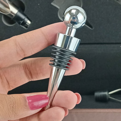 Kit Acessórios para Vinho Malbec com Estojo Sintético Marrom 5 Peças