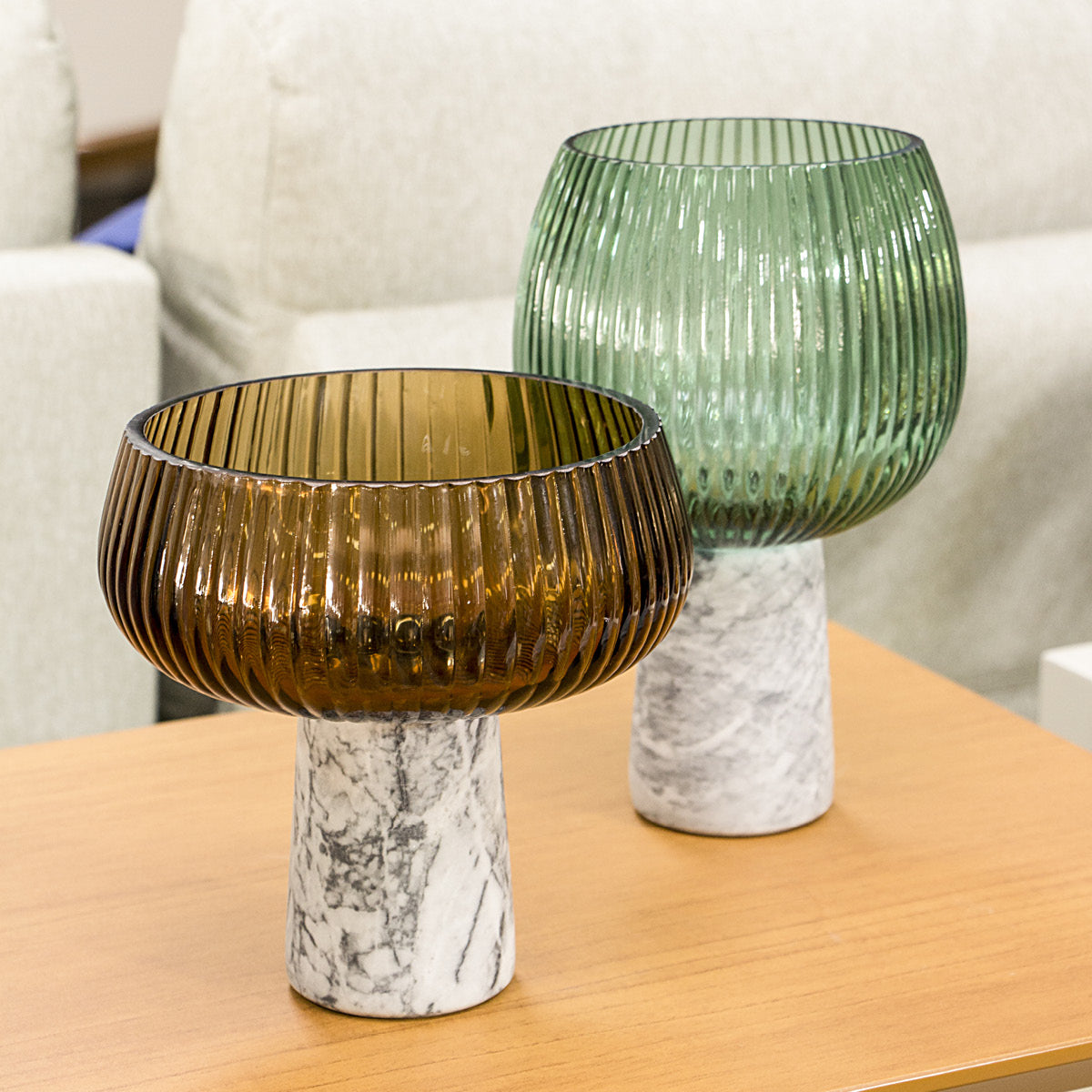 Centro de Mesa Beretta Verde com Pé de Vidro 22x15x15cm