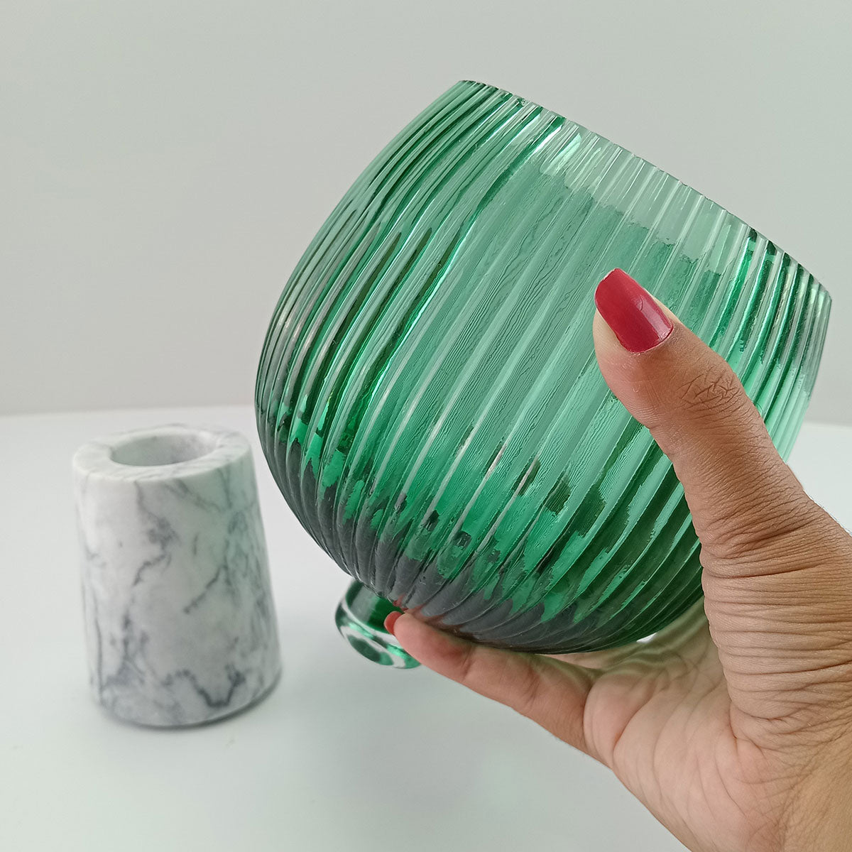 Centro de Mesa Beretta Verde com Pé de Vidro 22x15x15cm