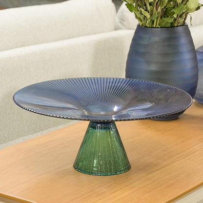 Centro de Mesa Beretta Vidro Azul 14x33cm Decorativo Elegante