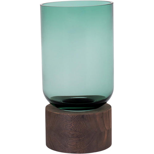 Vaso Decorativo Mondello Verde Vidro Base Madeira 26x13cm