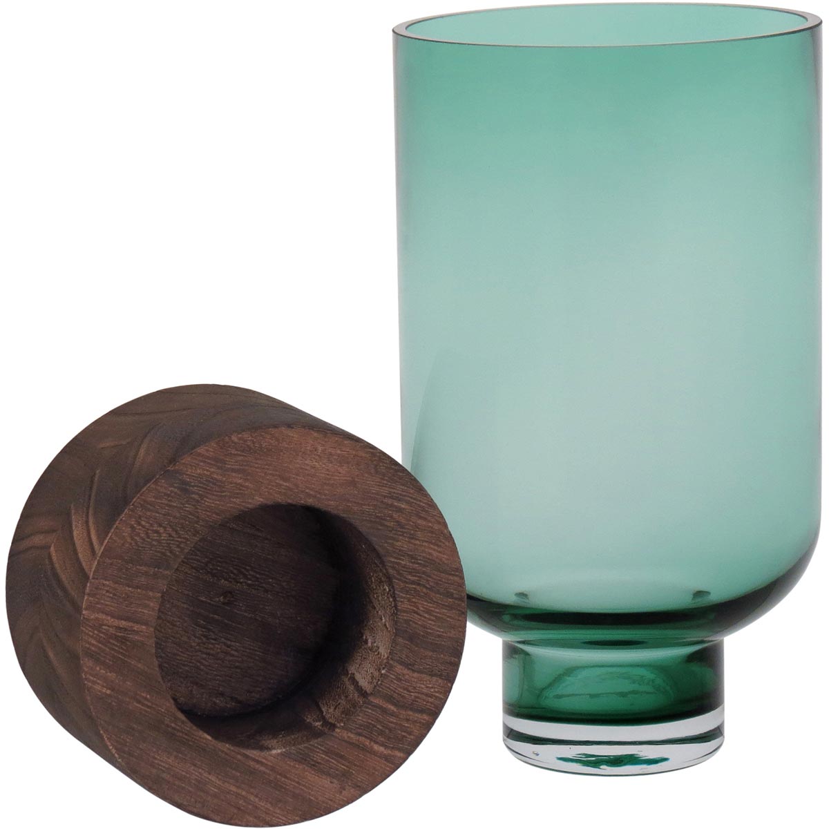 Vaso Decorativo Mondello Verde Vidro Base Madeira 26x13cm