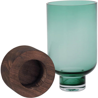 Vaso Decorativo Mondello Verde Vidro Base Madeira 26x13cm
