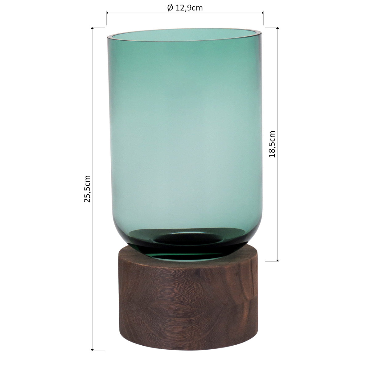 Vaso Decorativo Mondello Verde Vidro Base Madeira 26x13cm
