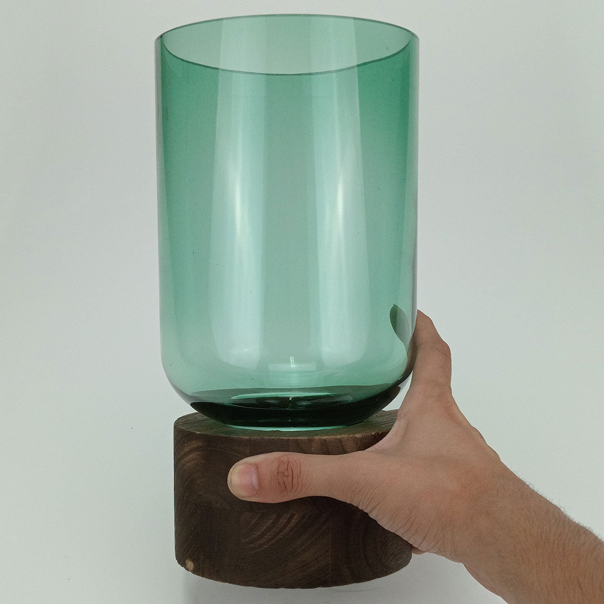 Vaso Decorativo Mondello Verde Vidro Base Madeira 26x13cm