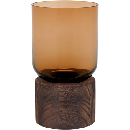 Vaso Decorativo Mondello Âmbar Vidro Base Madeira 18x10cm