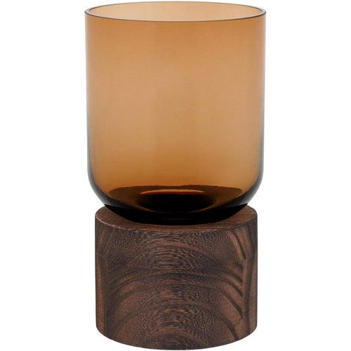 Vaso Decorativo Mondello Âmbar Vidro Base Madeira 18x10cm