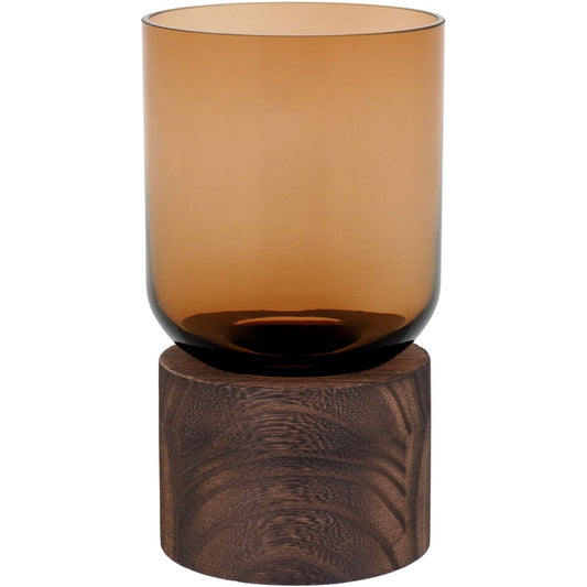 Vaso Decorativo Mondello Âmbar Vidro Base Madeira 18x10cm