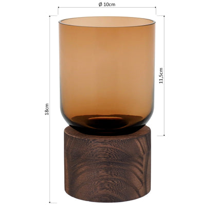 Vaso Decorativo Mondello Âmbar Vidro Base Madeira 18x10cm