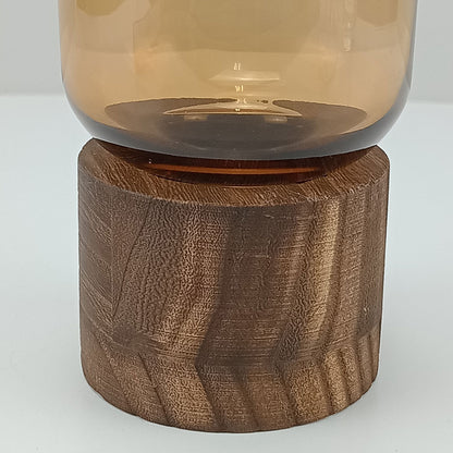 Vaso Decorativo Mondello Âmbar Vidro Base Madeira 18x10cm