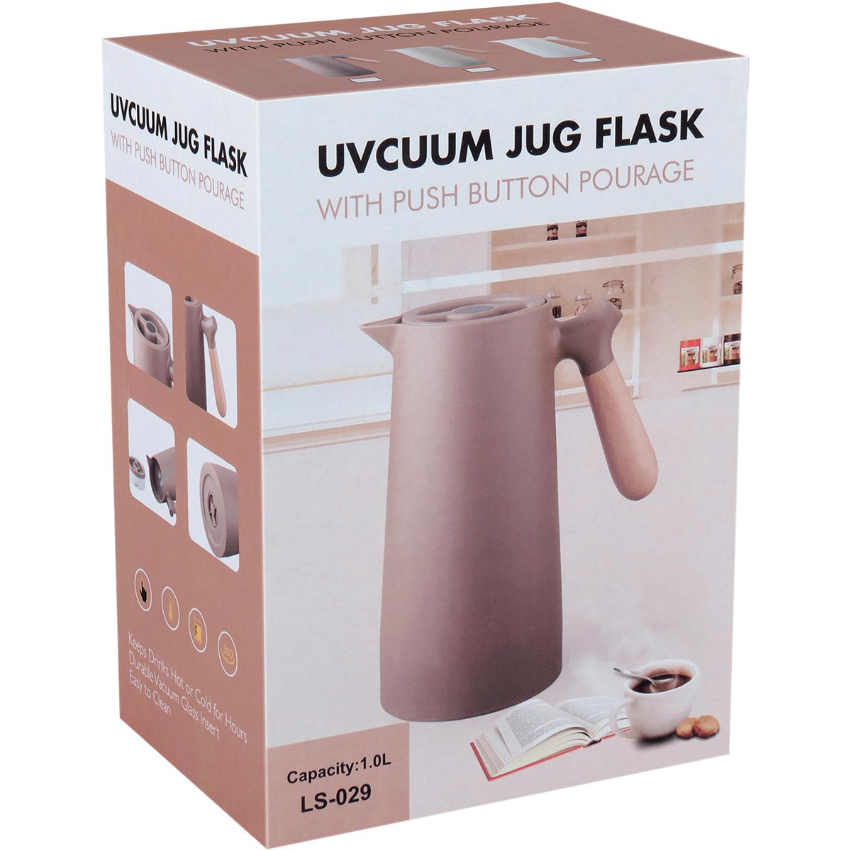 Garrafa Térmica Norden Ampola Plástico 1L Rosê Isolamento Térmico