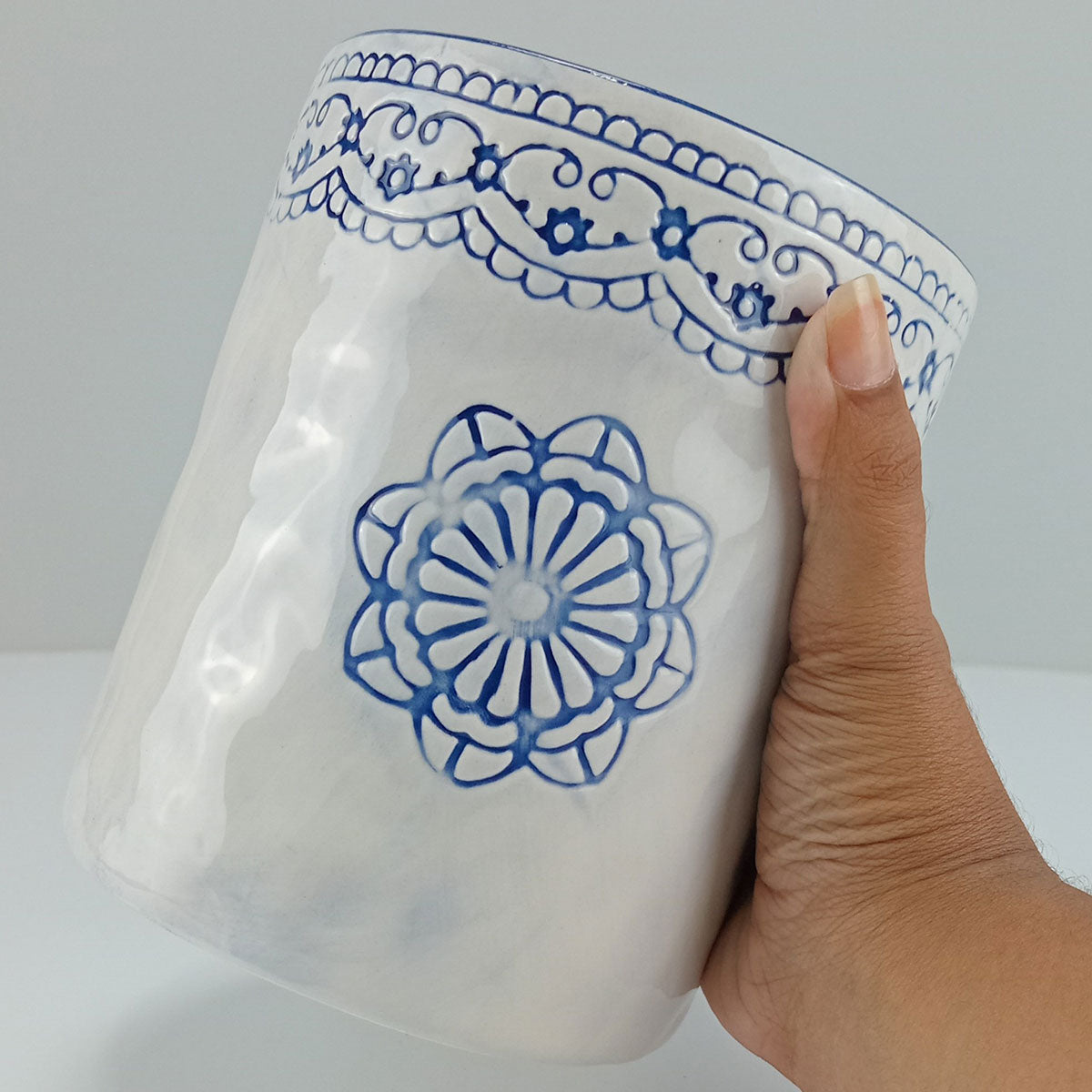 Cachepô Cerâmica Azul 16x13cm para Plantas - Decoração Elegante