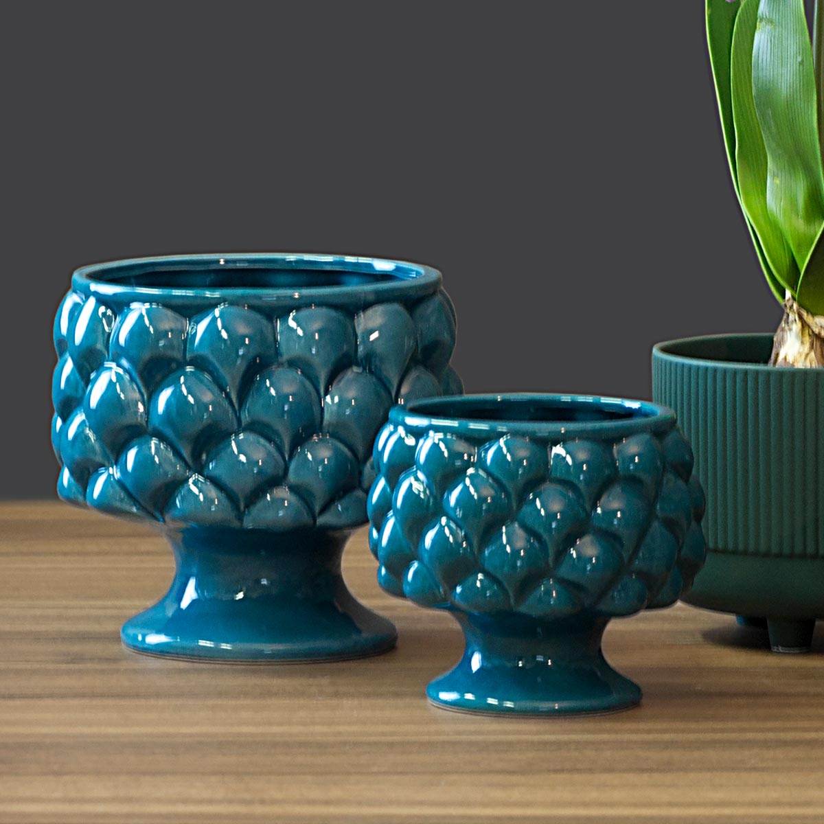 Cachepô Cerâmica Azul 11x12cm para Plantas Decorativas