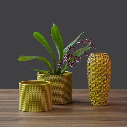 Cachepô de Cerâmica Amarelo 11x13cm para Plantas Decorativas