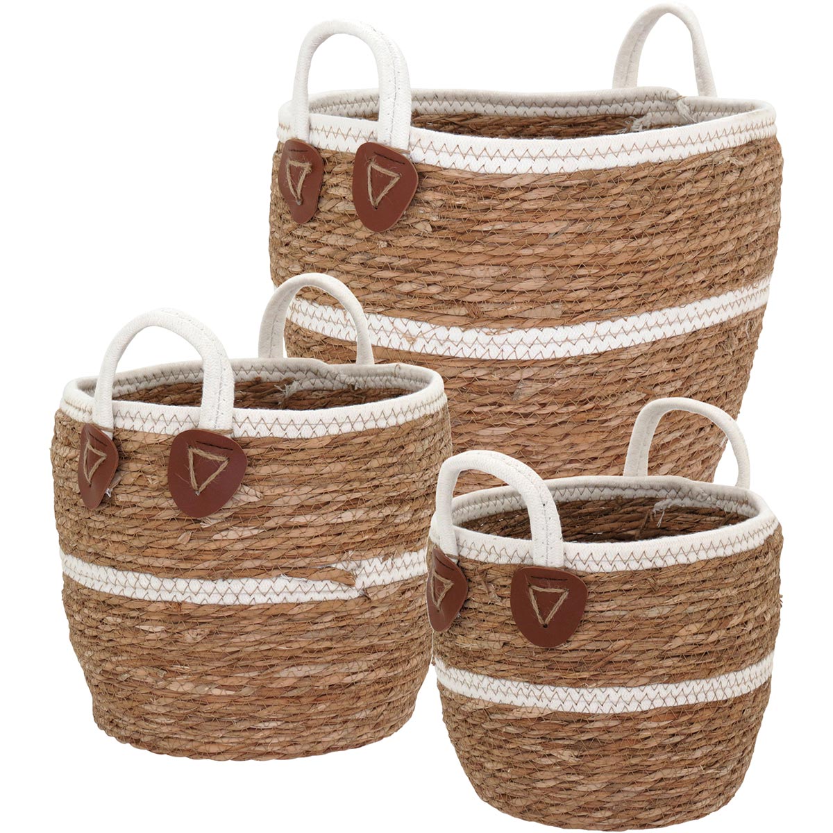 Cesta Decorativa Organizadora Fibra Natural 3 Peças Marrom