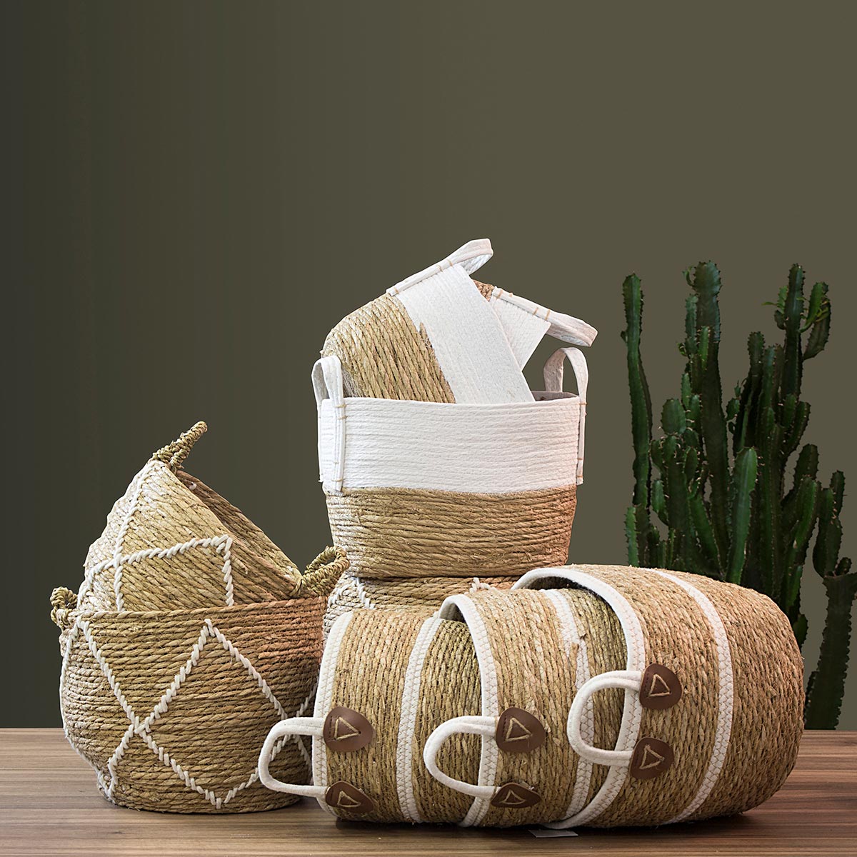 Cesta Decorativa Organizadora Fibra Natural 3 Peças Marrom