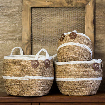 Cesta Decorativa Organizadora Fibra Natural 3 Peças Marrom