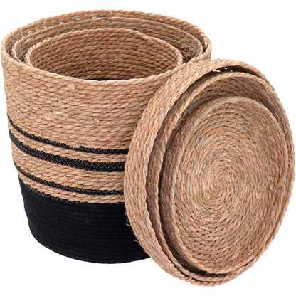 Cestas Organizadoras com Tampa Fibra Preta 3 Peças - Grande, Médio, Pequeno