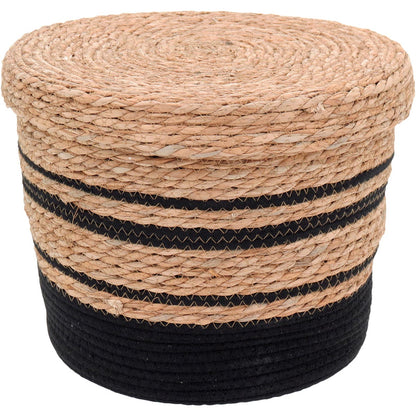 Cesta Organizadora 3 Peças com Tampa Fibra Preta - Conjunto Decorativo