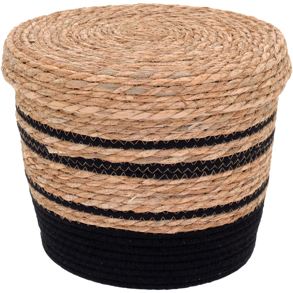 Cesta Organizadora 3 Peças com Tampa Fibra Preta - Conjunto Decorativo