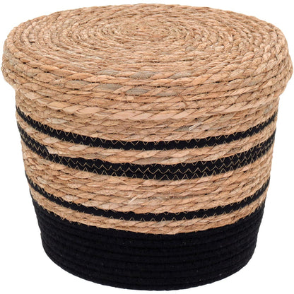 Cesta Organizadora 3 Peças com Tampa Fibra Preta - Conjunto Decorativo