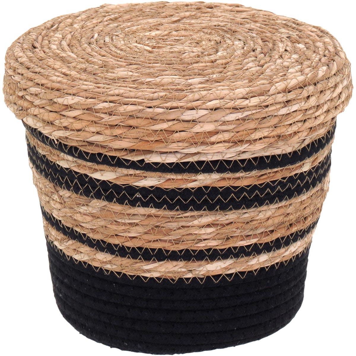 Cesta Organizadora 3 Peças com Tampa Fibra Preta - Conjunto Decorativo