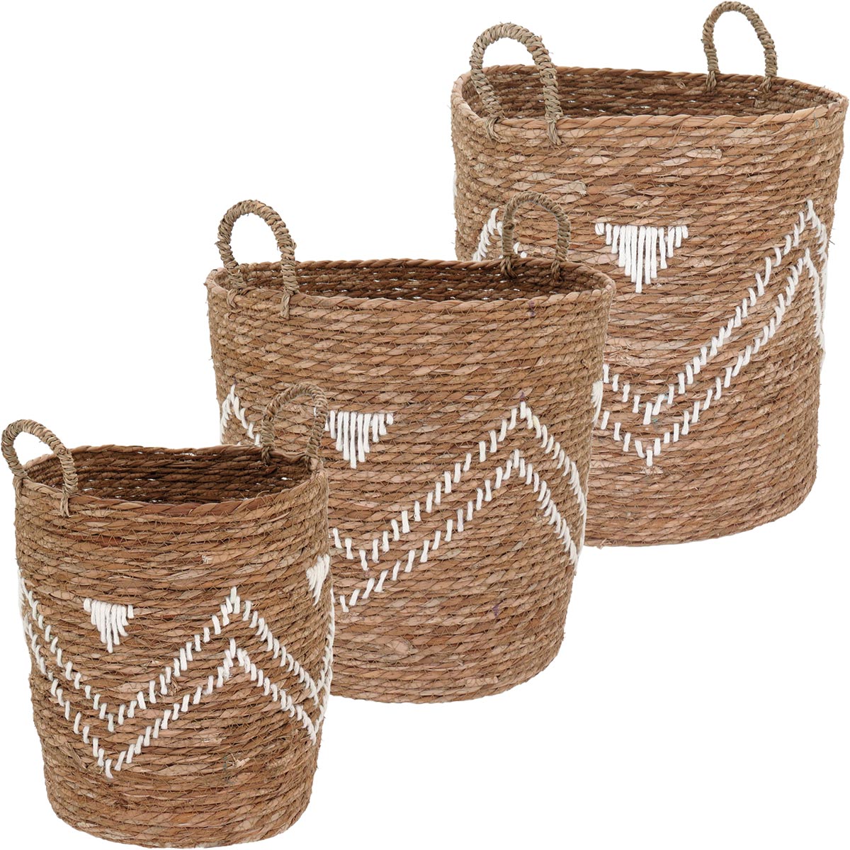 Conjunto de Cestas Decorativas em Fibra Natural - 3 Peças Marrom