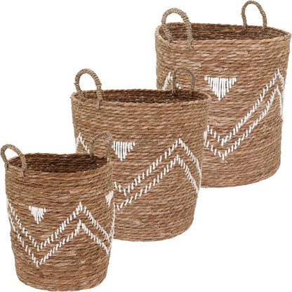 Conjunto de Cestas Decorativas em Fibra Natural - 3 Peças Marrom