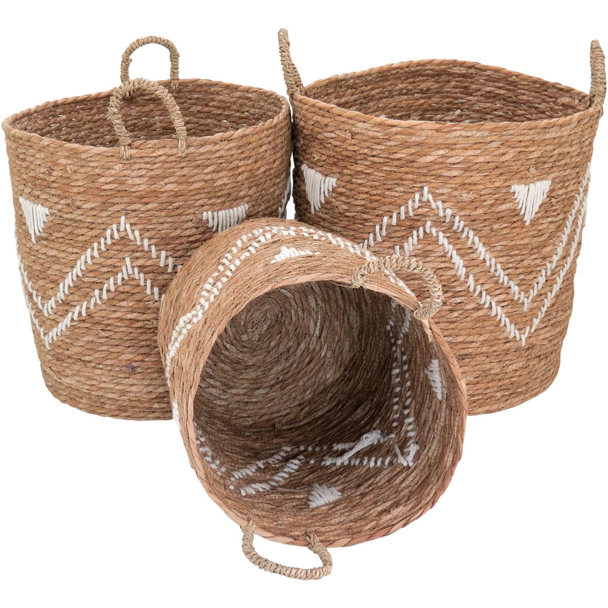 Conjunto de Cestas Decorativas em Fibra Natural - 3 Peças Marrom