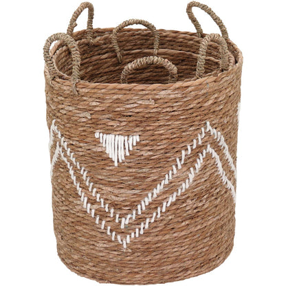 Conjunto de Cestas Decorativas em Fibra Natural - 3 Peças Marrom
