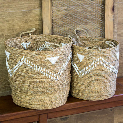 Conjunto de Cestas Decorativas em Fibra Natural - 3 Peças Marrom