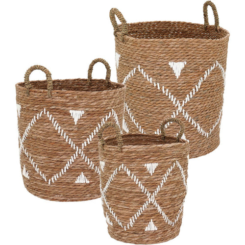 Conjunto 3 Cestas Decorativas em Fibra Natural - Marrom, Vários Tamanhos
