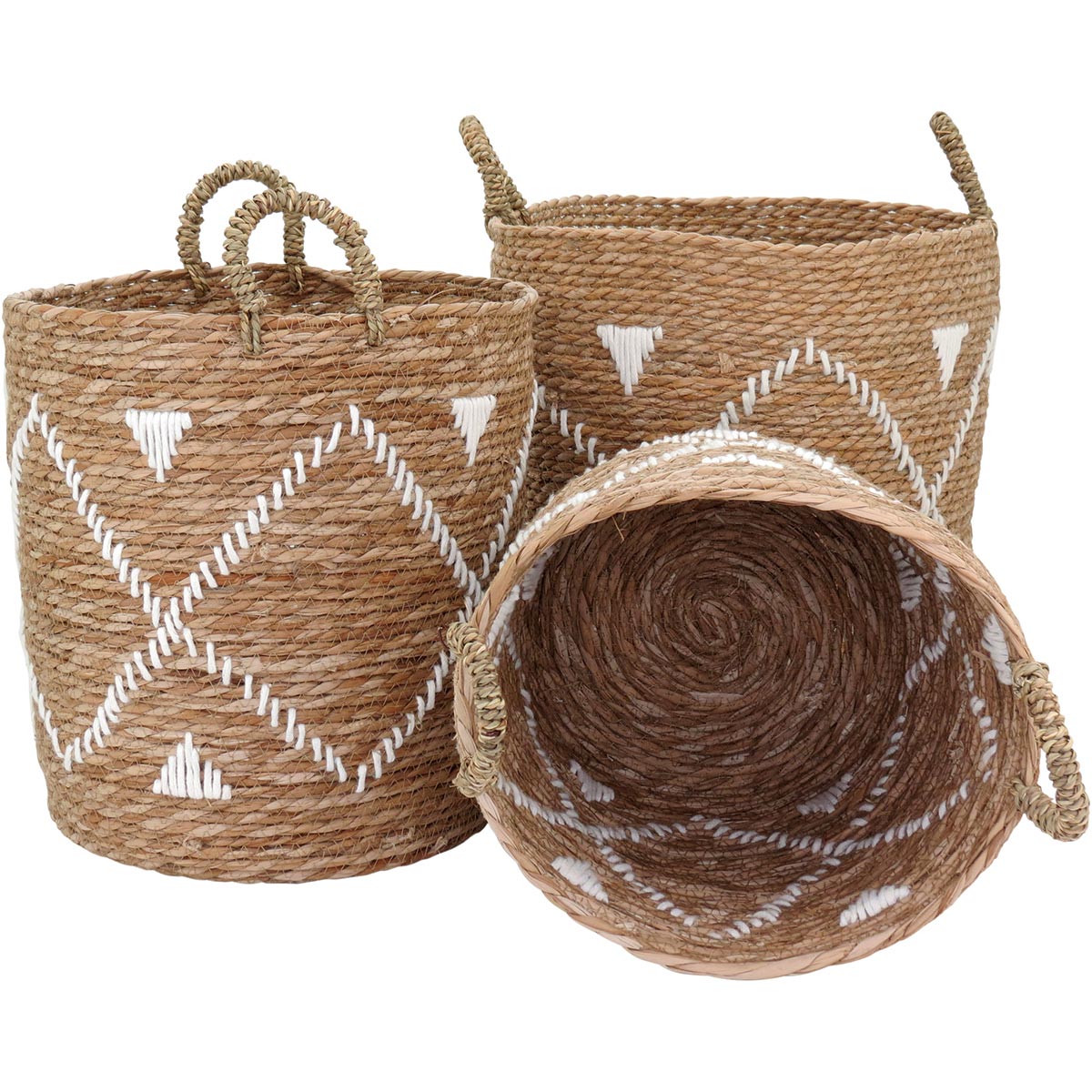 Conjunto 3 Cestas Decorativas em Fibra Natural - Marrom, Vários Tamanhos