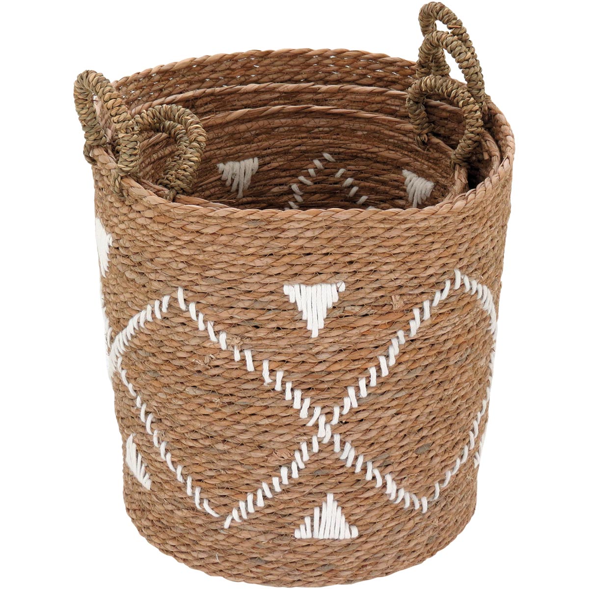 Conjunto 3 Cestas Decorativas em Fibra Natural - Marrom, Vários Tamanhos