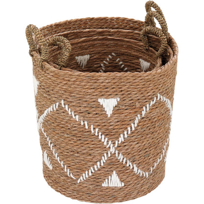 Conjunto 3 Cestas Decorativas em Fibra Natural - Marrom, Vários Tamanhos
