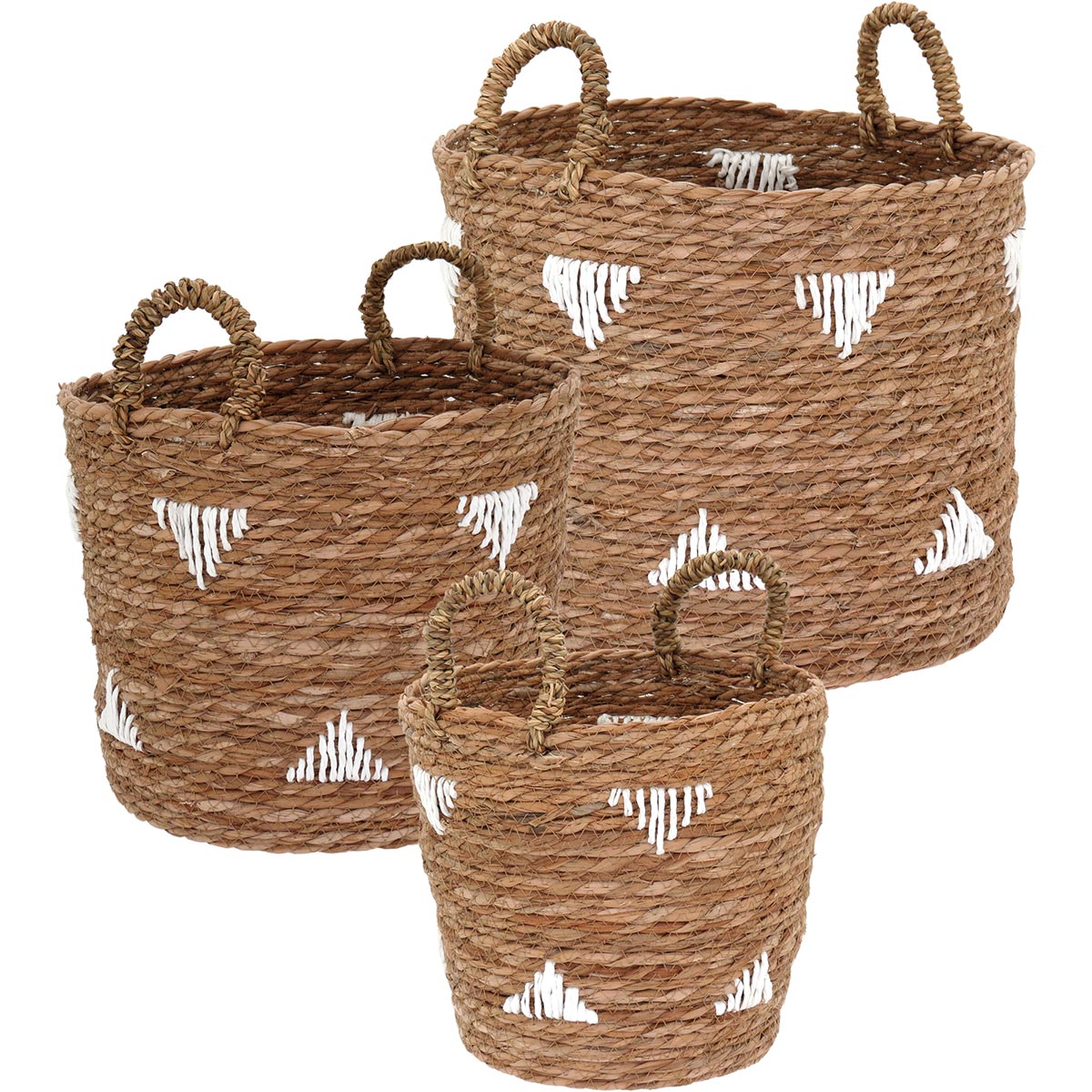 Jogo de Cestas em Fibra Natural 3 Peças - Organização Marrom