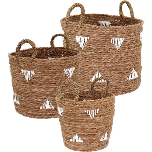 Jogo de Cestas em Fibra Natural 3 Peças - Organização Marrom