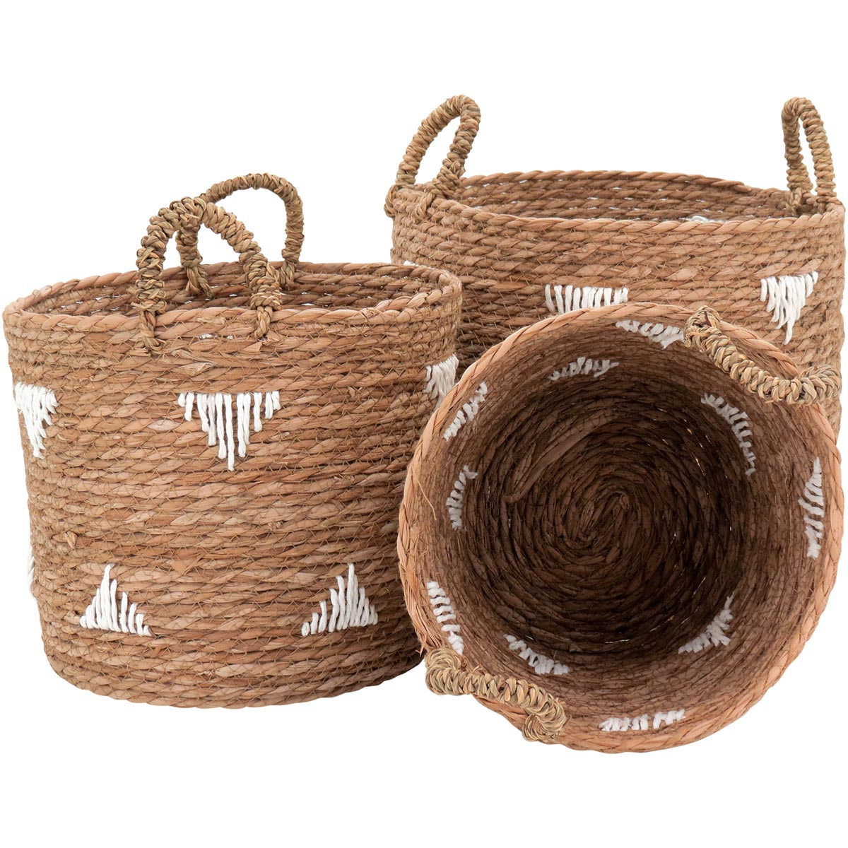 Jogo de Cestas em Fibra Natural 3 Peças - Organização Marrom