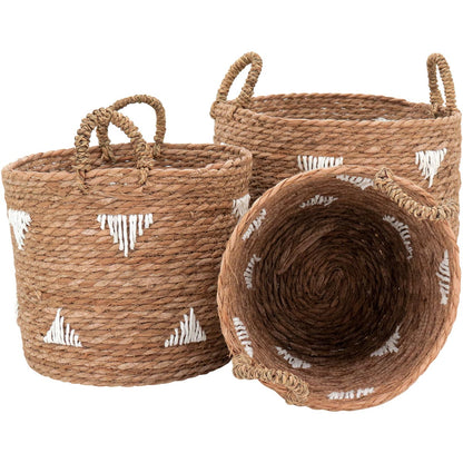 Jogo de Cestas em Fibra Natural 3 Peças - Organização Marrom