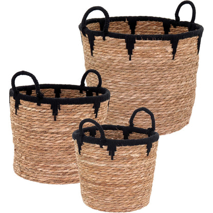 Conjunto de Cestas em Fibra Natural Marrom - 3 Peças para Organização