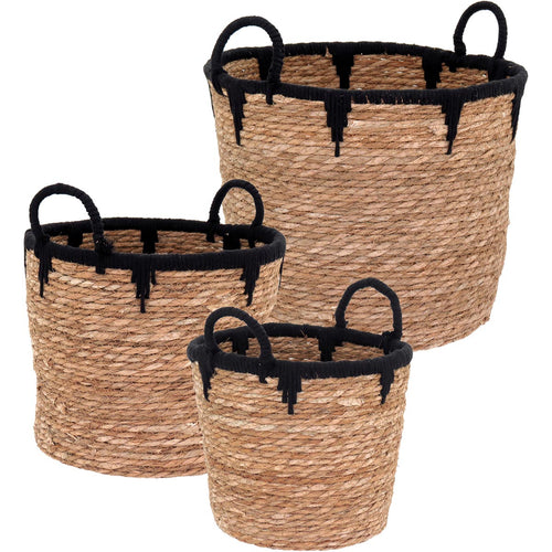 Conjunto de Cestas em Fibra Natural Marrom - 3 Peças para Organização