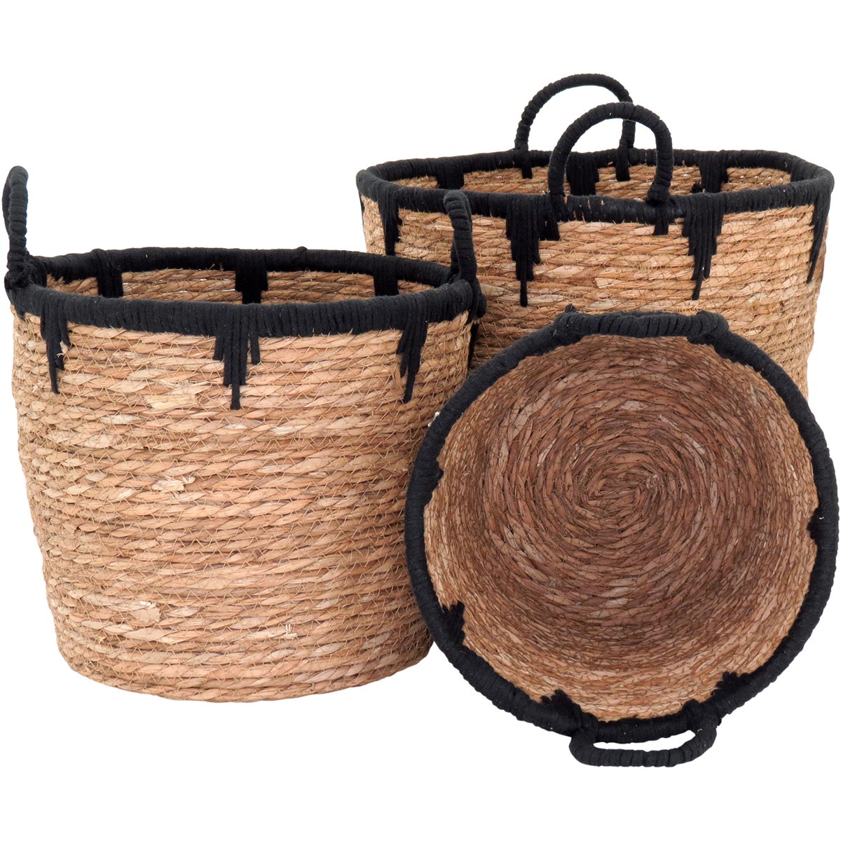 Conjunto de Cestas em Fibra Natural Marrom - 3 Peças para Organização
