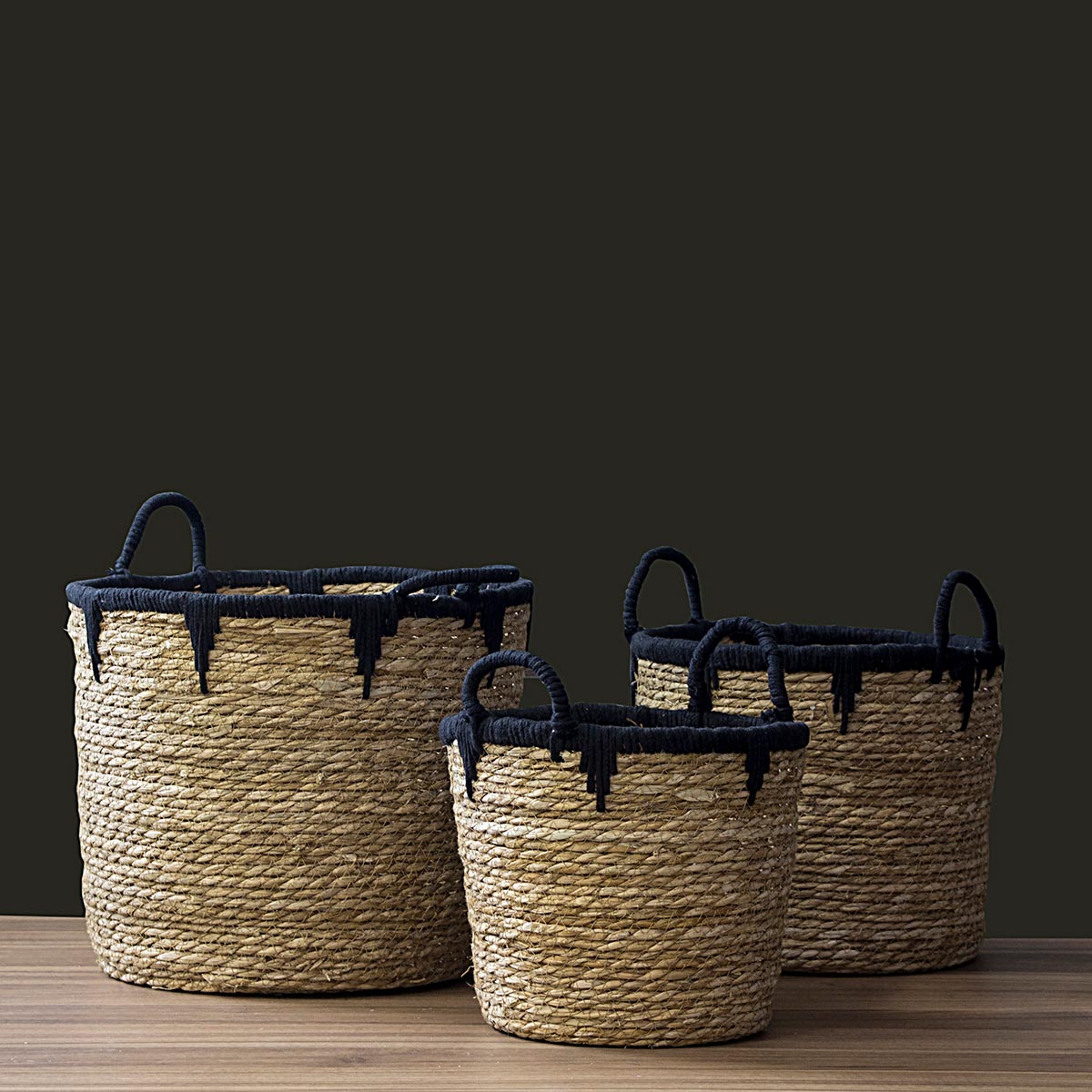 Conjunto de Cestas em Fibra Natural Marrom - 3 Peças para Organização