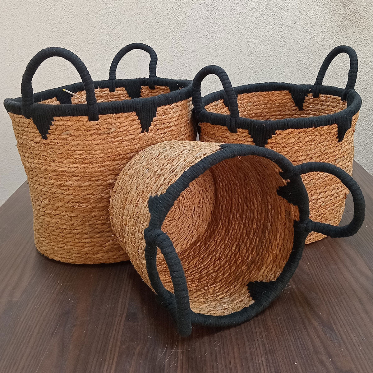 Conjunto de Cestas em Fibra Natural Marrom - 3 Peças para Organização