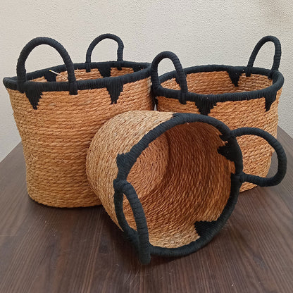 Conjunto de Cestas em Fibra Natural Marrom - 3 Peças para Organização