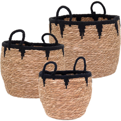 Conjunto de Cestas Decorativas Fibra Natural Preto 3 Peças
