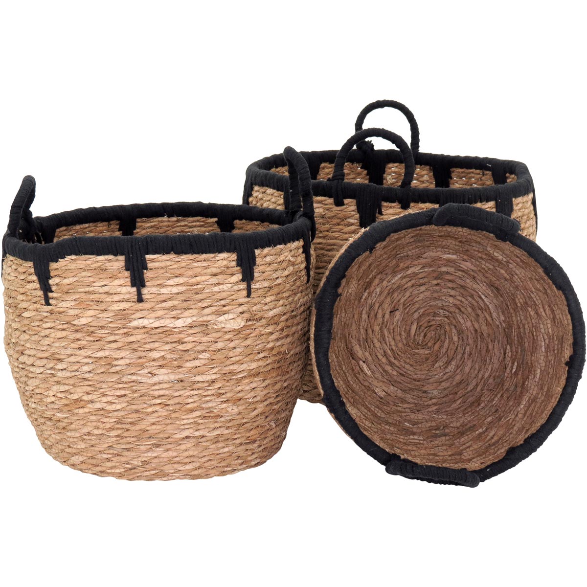 Conjunto de Cestas Decorativas Fibra Natural Preto 3 Peças