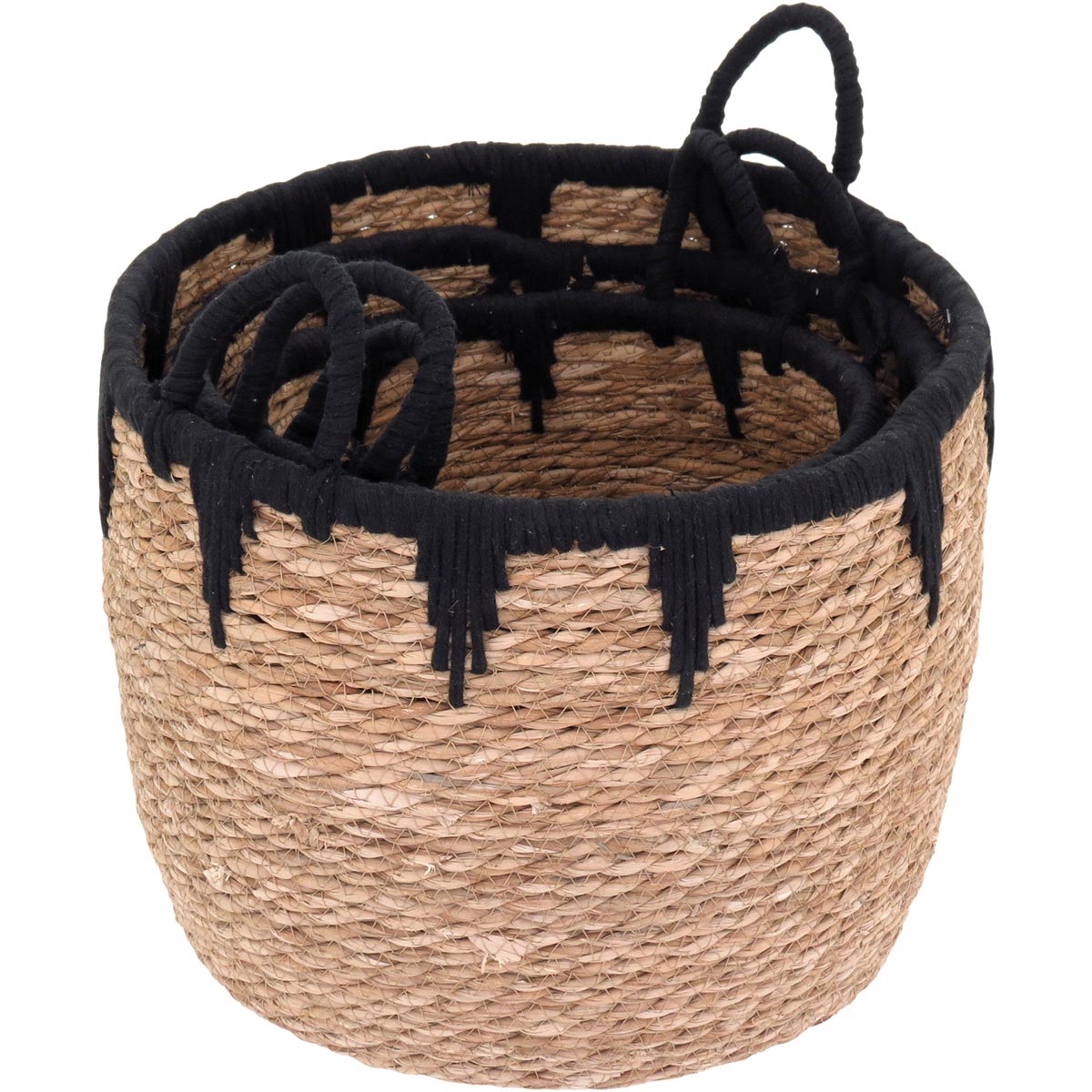 Conjunto de Cestas Decorativas Fibra Natural Preto 3 Peças