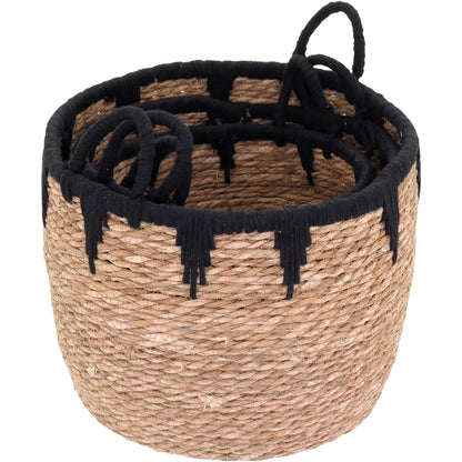 Conjunto de Cestas Decorativas Fibra Natural Preto 3 Peças