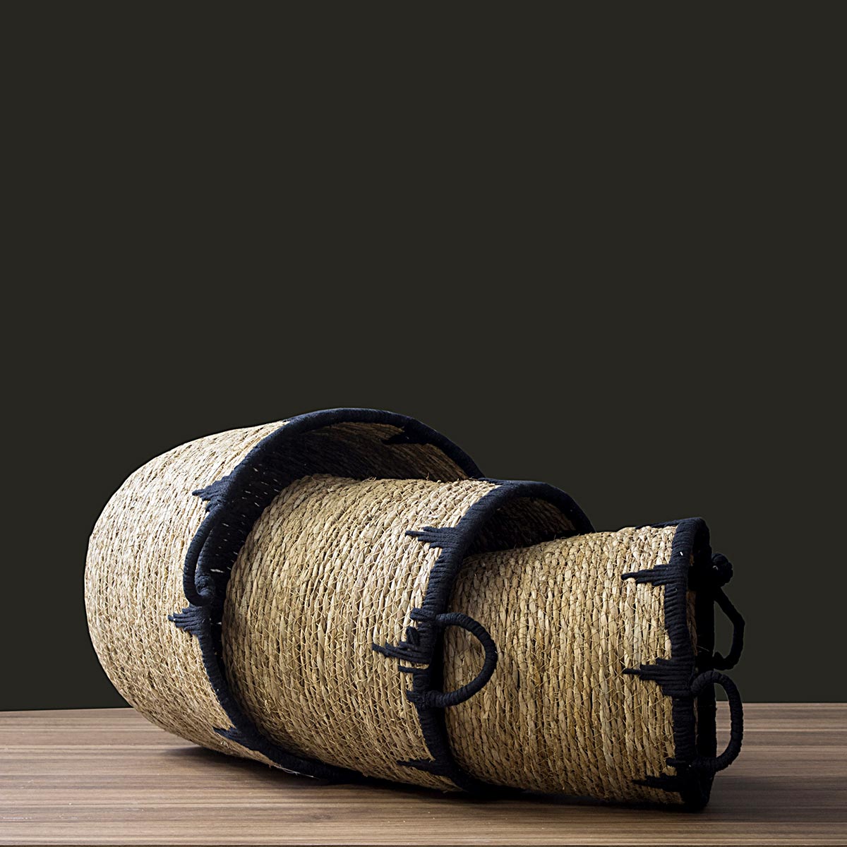 Conjunto de Cestas Decorativas Fibra Natural Preto 3 Peças